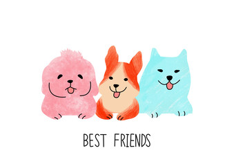 image best friend dogs.watercolor digital painting.cartoon on white background.illustration.