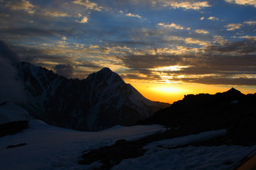 Caucasus. Ossetia. Genaldon gorge. Sunset.
