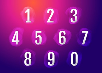 Number 1-10 on colorful fluid abstract shape background, pink purple neon color