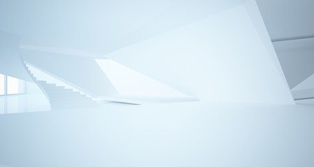 Abstract white minimalistic architectural interior with window. 3D illustration and rendering.