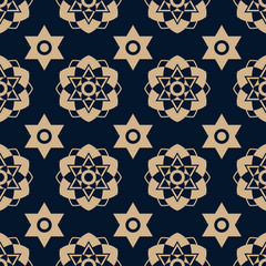 Dark blue and Gold texture repeating seamless pattern vector - Vintage traditional fabric collections