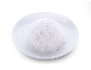 Fototapeta na wymiar rice in plate isolated on white background