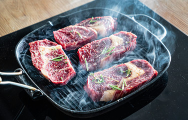 grilled steaks on the pan