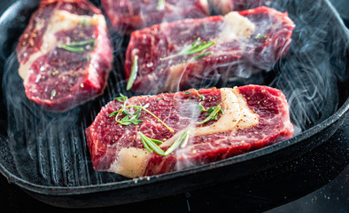 grilled steaks on the pan
