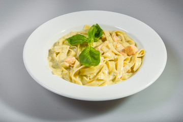 Fettuccine With Salmon In Creamy Sauce