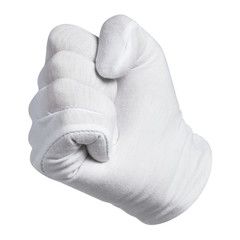 Fist in a white glove,  isolated on white background