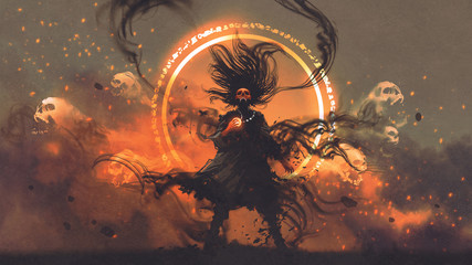 Obraz premium wściekły czarownik złych duchów trzyma magiczny klejnot rzucony zaklęciem, styl grafiki cyfrowej, malowanie ilustracji