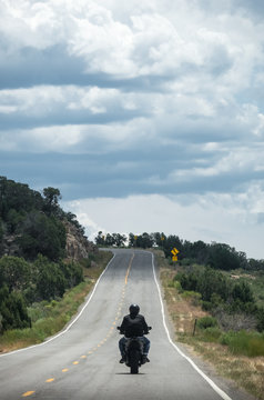 Motorcycle Rider On Open Road - Highway 145, Near Naturita - Colorado