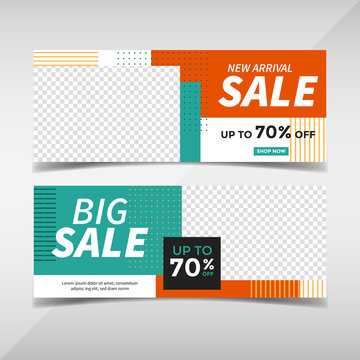 Sale banner collection. Banner template for fashion sale, business promotion with geometric shapes and space for your image. Vol.89