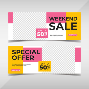 Sale banner collection. Banner template for fashion sale, business promotion with geometric shapes and space for your image. Vol.103
