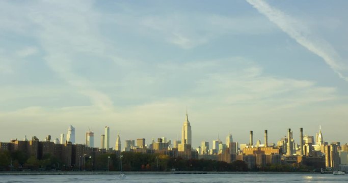 Impressive Shot of Iconic New York Skyline On Hudson River In Beautiful Manhattan NYC