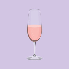 Glass with wine. Pink wine. Abstract concept, icon.