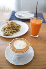 hot mocha coffee on the table