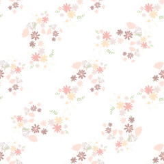 Fototapeta na wymiar Trendy delicate pastel simple flowers, great design for any purposes. Simple modern style. Floral pattern. Elegant decorative background. Floral vector illustration.