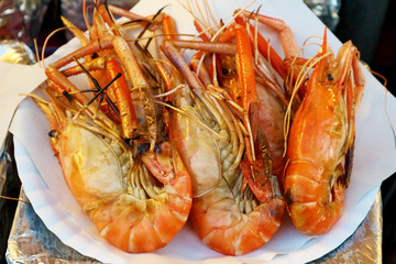 Grilled Prawns at the Street Market - Thai Street Food