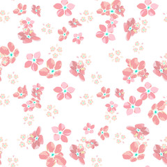 gentle little flowers and petals flying aside the botanical pattern of small colored wildflowers