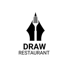 Creative symbol concept for cook book. Pen with PEN and fork in negative space. Restaurant logo.