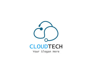 Cloud Digital technology line logo template vector