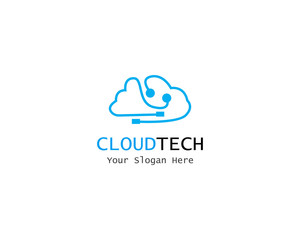 Cloud Digital technology line logo template vector