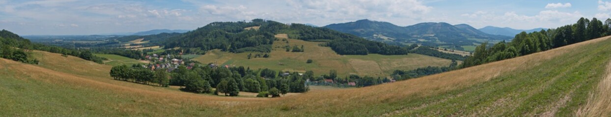 Fototapeta na wymiar Panoramic view of the landscape round Myslik near Hukvaldy in Beskydy in Czech republic