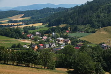Fototapeta na wymiar Panoramic view of the landscape round Myslik near Hukvaldy in Beskydy in Czech republic