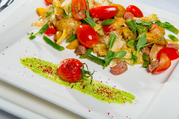 Baked Baby Potatoes With Green String Beans And Cherry Tomatoes