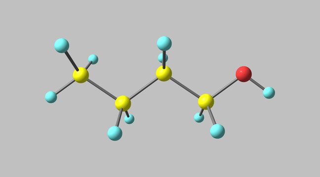 Butyl alcohol molecular structure isolated on grey