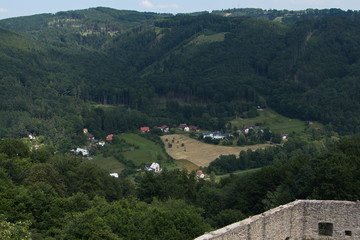 Fototapeta na wymiar View from the castle Hukvaldy in Beskydy in Czech republic