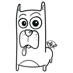Hand-drawn vector illustration of a sweet dog wagging its tail and looking at the camera. scribble, outline, comic, ink, sketch, doodle, vector, illustration, line, cartoon, black, white, drawing