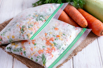Frozen mixed vegetables in freezer bag