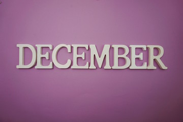 December alphabet letter with space copy on purple background