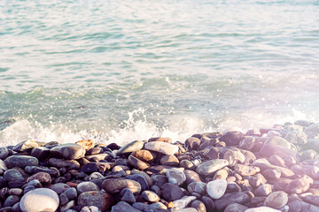 Rocky coast of the Black sea at sunset