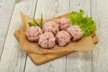 Homemade raw pork minced meatball for cooking