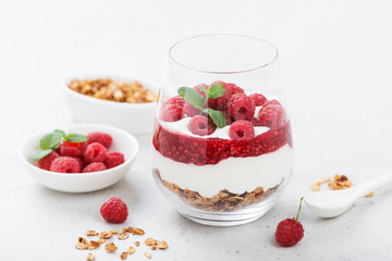 Raspberry dessert, cheesecake, trifle, mouse in a glass.