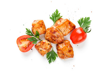 Roasted chicken meat isolated on white background.