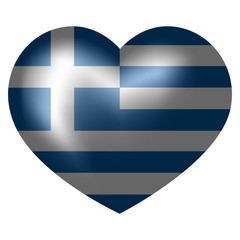 Flag of Greece in heart shape. 3d vector illustration.