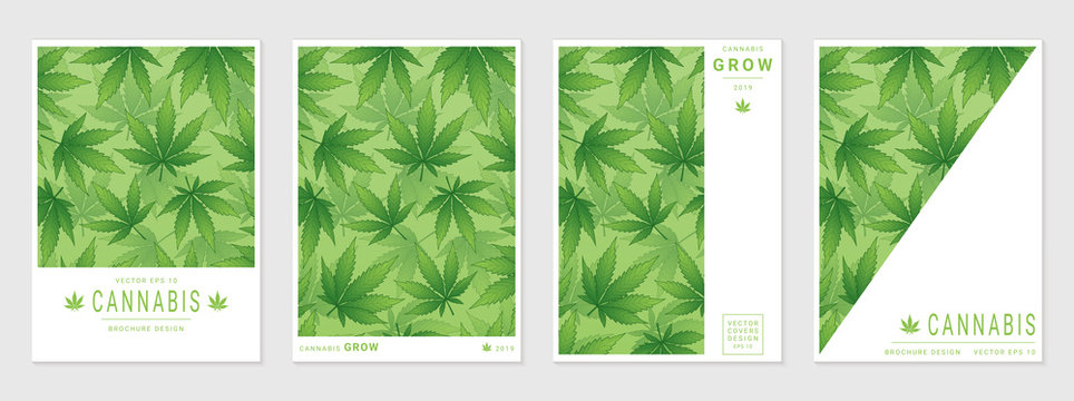 Set Of Vector Cover Templates With Cannabis Leaves For Business, Advertising, Exhibition, Party And Etc.