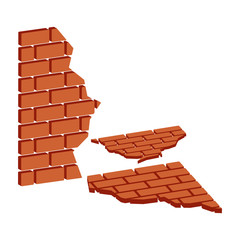 Ruined brick wall.Isometric and 3D view.