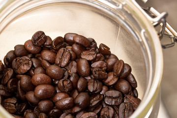 coffee beans roasted in a jar