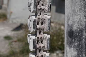 Closeup white chain link. Closely and inseparably connected