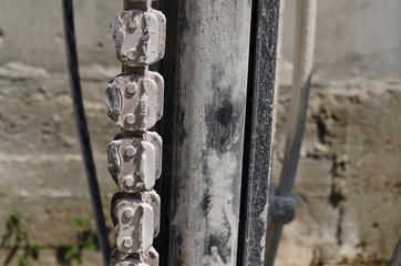 Closeup white chain link. Closely and inseparably connected