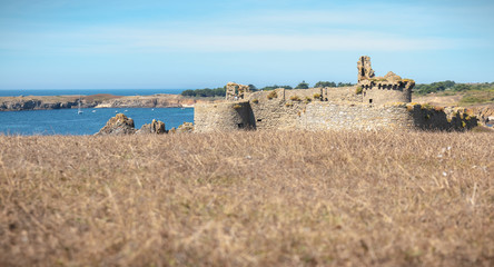 ruin of the old medieval castle south of the island of yeu, Vendee in France