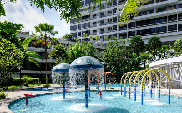 water playground of tropical amusement park day view