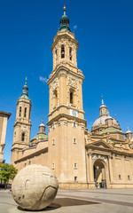Fototapeta na wymiar View at the Towers of Basilica of Our Lady of the Pillar in Zaragoza - Spain
