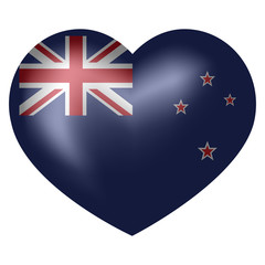 Flag of New Zealand in heart shape. 3d vector illustration.