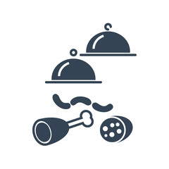 black icon restaurant, snack, sausage, ham, dish