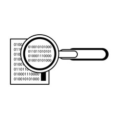 magnifying glass checking system cartoon in black and white