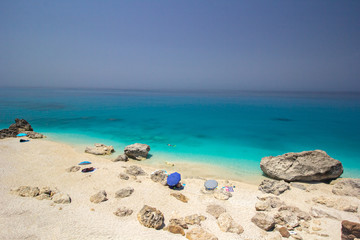 Fototapeta na wymiar Kavalikefta Beach, Lefkada Island, Greece. Beautiful turquoise water of Kavalikefta Beach on the island of Lefkada in Greece 