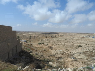 Berber village Tamezret Gabes province mosque hot desert of North Africa in Tunisia.
