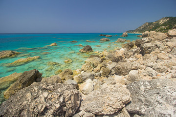 Kavalikefta Beach, Lefkada Island, Greece. Beautiful turquoise water of Kavalikefta Beach on the island of Lefkada in Greece 